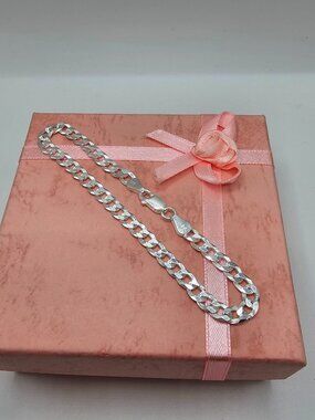 Sterling Silver 925 High Polished Super Flat Curb Bracelet 5.2mm 7 inches